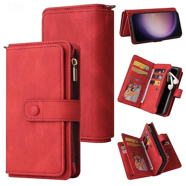  Phone Case For Samsung Galaxy S25 S24 S23 S23 FE S22 S21 Ultra Plus A55 5G A35 5G A25 A15 Wallet Case Zipper Full Body Protective with Wrist Strap Retro TPU PU Leather