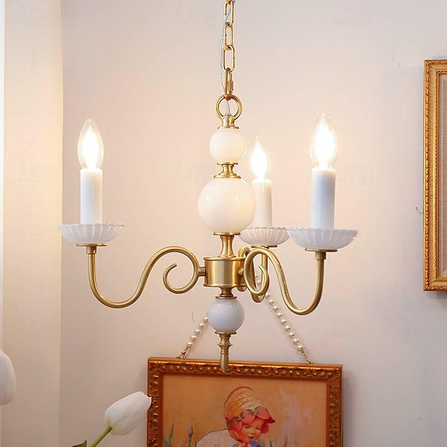  lustre lâmpada de teto 3/5 cabeças luz branca quente 45/65cm luz francesa luxuosa vela de cerâmica toda em cobre retro palácio creme sala de estar sala de jantar quarto 110--240v