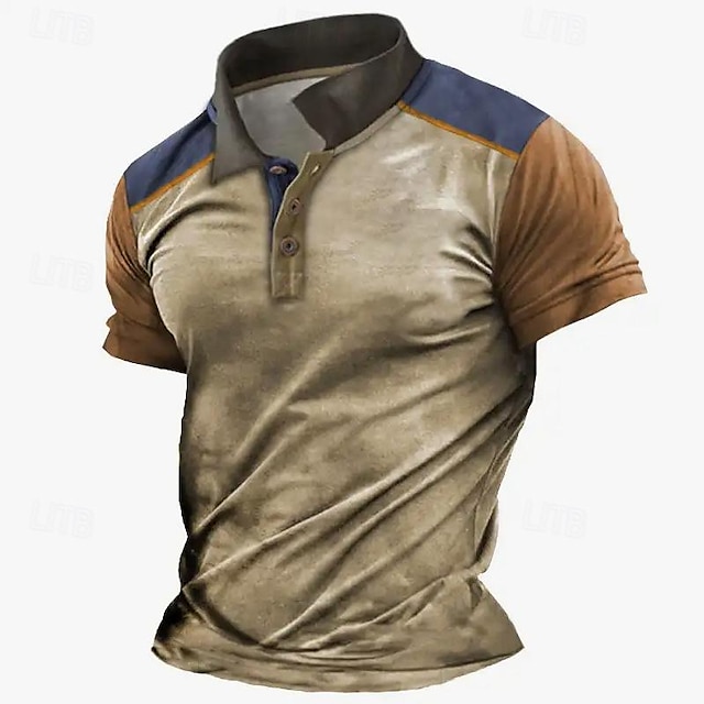  Hombre Camiseta de golf polo de golf Trabajo Casual Diseño Manga Corta Básico Moderno Bloque de color Retazos Botón Primavera verano Ajuste regular Marrón Gris Camiseta de golf