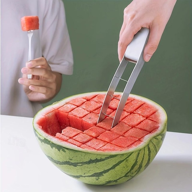  3-teiliges Wassermelonenschneider-Set aus Edelstahl mit praktischen Serviergabeln – langlebig, spülmaschinenfest &perfekt für die Obstzubereitung