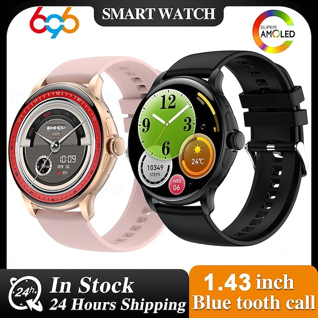  696 HK49 Smart Watch 1.43 inch Smart Band Fitness Bracelet Bluetooth Pedometer Call Reminder Sleep Tracker Compatible with Android iOS Men Hands-Free Calls Message Reminder Always on Display IP 67