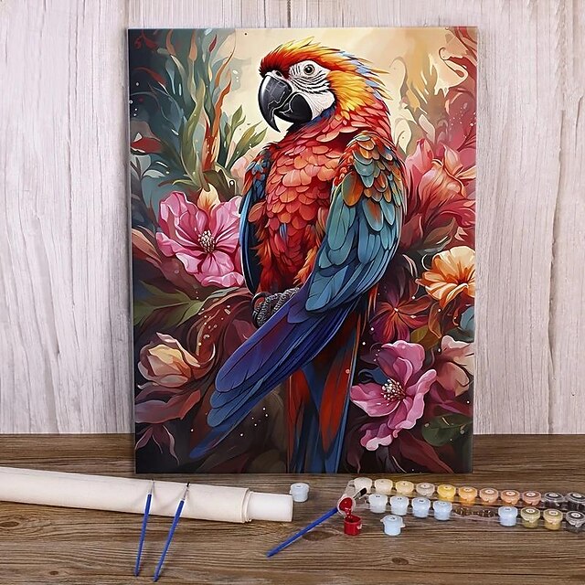  1pc DIY Oil Painting Paint By Numbers Kit For Adults Beginners Students 16 * 20 Inch Cartoon Parrot Canvas Painting Wall Art Set With Acrylic Pigment And Brushes