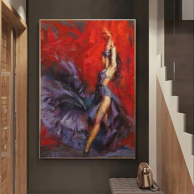  ציור שמן בעבודת יד בד אמנות קיר קישוט דמות נשיות רקדנית אבסטרקט לעיצוב הבית ציור ללא מסגרת מגולגל לא נמתח