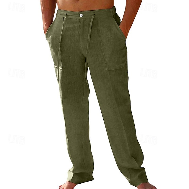  Pánské Plátěné kalhoty Kalhoty Letní kalhoty Plážové kalhoty Kapsy Šňůrky Bez vzoru Pohodlné Prodyšné Denní Dovolená Plážové Havajské Cikánský Vojenská zelená Bílá