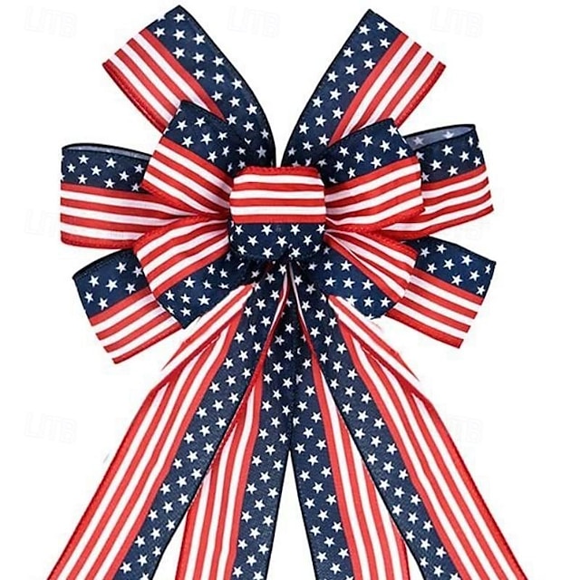  decorazione da parete con fiocco di tela per il giorno dell'indipendenza patriottica: bandiera americana rossa, bianca e blu, fiocco a forma di farfalla, a stelle e strisce, perfetto per le celebrazioni del Memorial Day/4 luglio