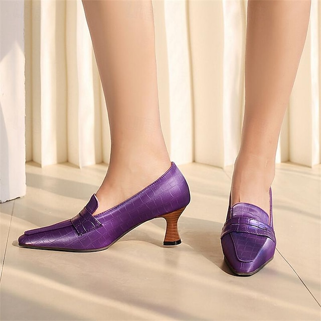  Women's Heels Vintage Shoes Daily Stiletto Pointed Toe Elegant Vintage PU Loafer Almond Dark Brown Black
