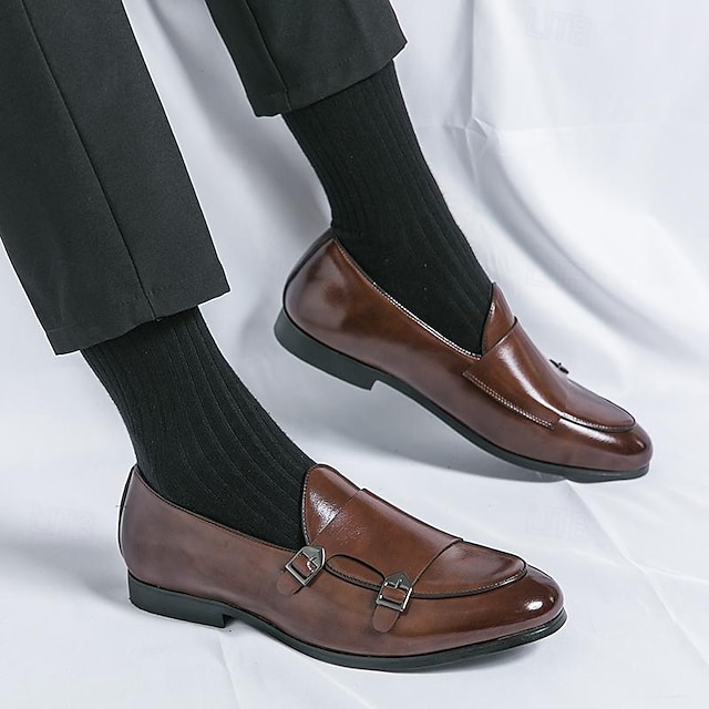 Hombre Zapatos de taco bajo y Slip-On Botas de moda Zapatos de Paseo Casual Diario Cuero sintético Cómodo Botines / Hasta el Tobillo Mocasín Negro Marrón Primavera