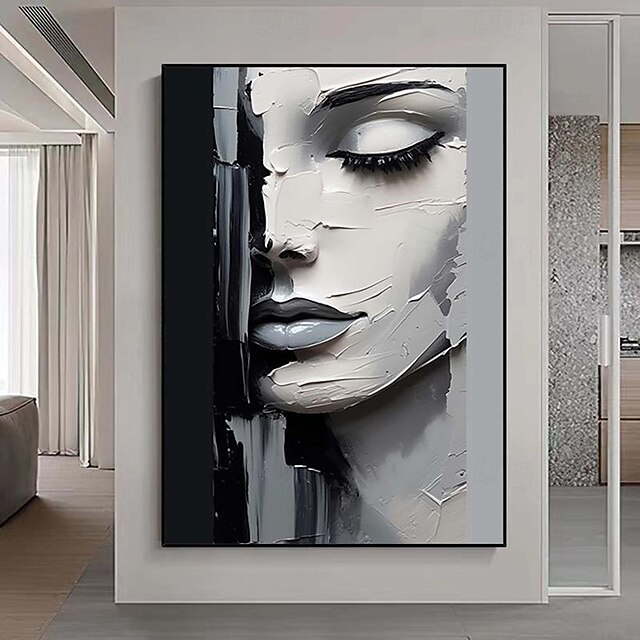 Canvas Art Painting Abstract Women Figure Hand Painted Black And White 