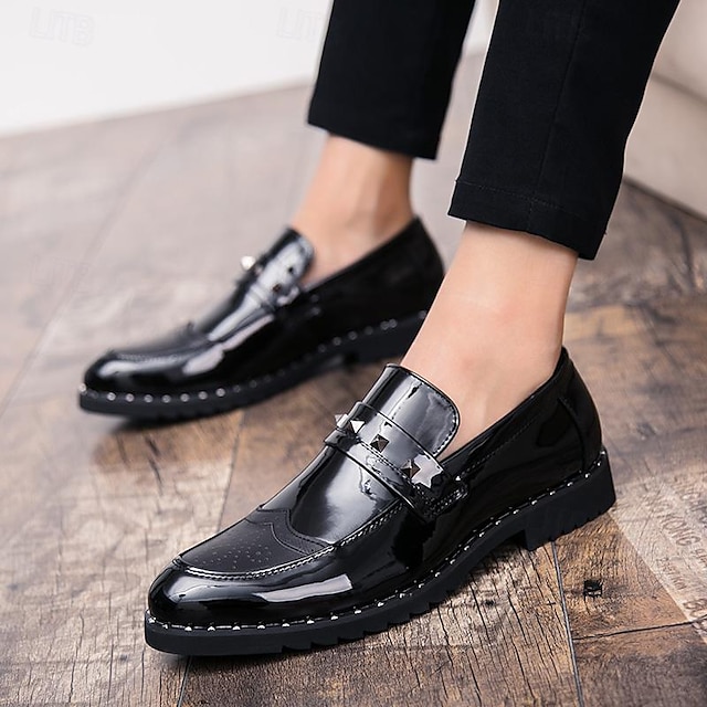  Bărbați Mocasini & Balerini Pantofi rochie Pantofi din piele lacuita Plimbare Afacere gentleman britanic Birou și carieră Petrecere și seară Microfibre Comfortabil Negru Primăvară
