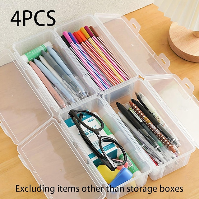  4pcs Transparent Pencil Organizer - Large Capacity Clear Stationery Storage Box for Pens, Pencils, Crayons, Sketching Pens, Makeup Brushes, and More