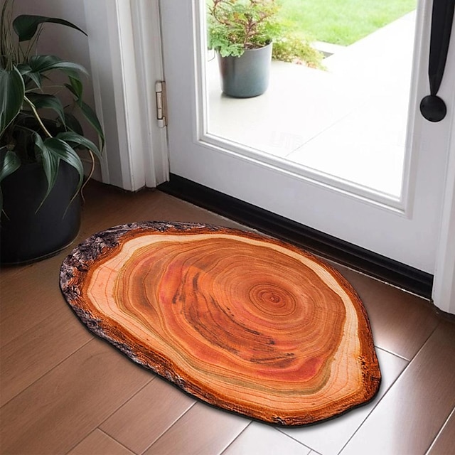  Tapis de porte fantaisie - Tapis de sol antidérapant avec anneau d'arbre - Tronc 3D en bois - Tapis de bain pour intérieur et extérieur, patio, chambre à coucher, cuisine, bureau