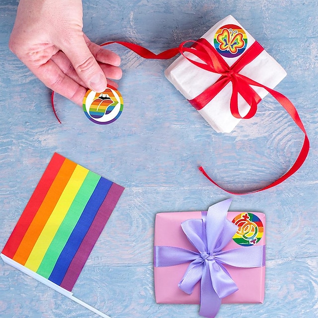  3 bandiere arcobaleno con set di adesivi da 90 pezzi adesivo arcobaleno lgbt lgbtq gay lesbico parata orgoglio mese festa carnevale decorazioni per la casa