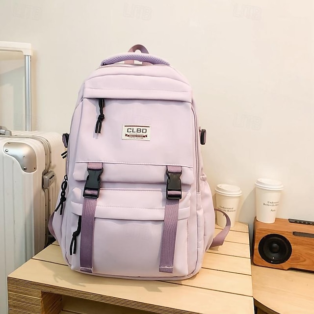  Women's Backpack School Bag Bookbag Daily Geometric Nylon Large Capacity Zipper Black White Red