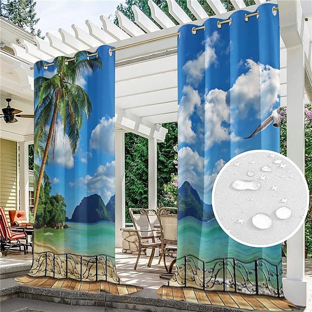  Patio Outdoor Curtains 2 Panels Grommet Top Waterproof Outdoor Blackout UV Sun Curtains Drapes for Porch Pergola Gezebo Cabana Sun Room Deck