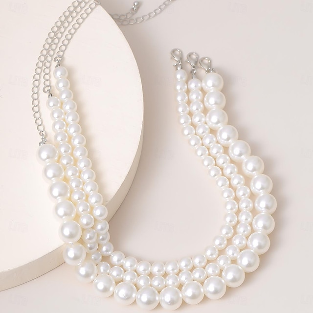  Colier stratificat Perle Pentru femei Elegant Modă Multistratificat Draguț Cerc Coliere Pentru Nuntă Petrecere Bal