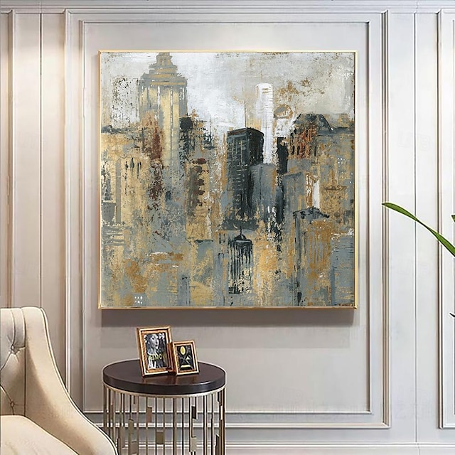  Handmade Oil Painting Canvas Wall Art Decoration Modern Abstract City Architecture Landscape for Home Decor Rolled Frameless Unstretched Painting