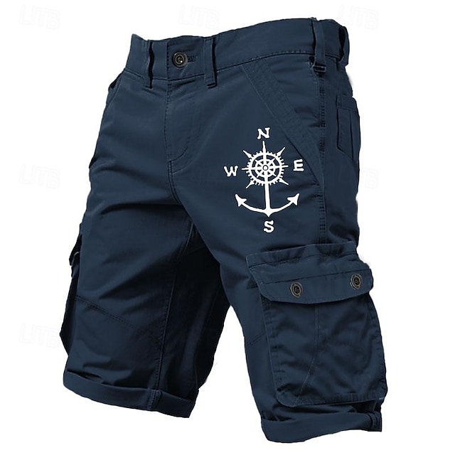  menns cargo-shorts flere lommer kompasstrykte sports-outdoorshorts klassiske bukser