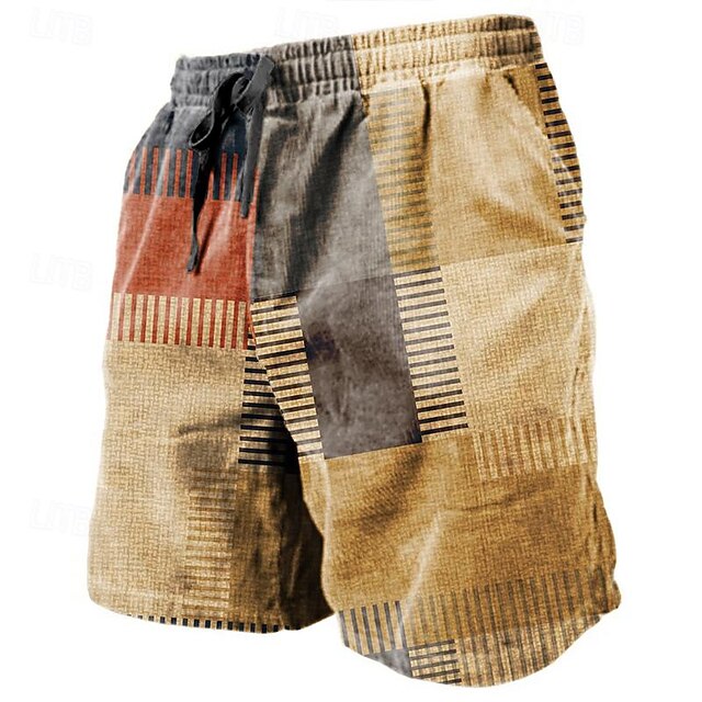 Men's Graphic Color Block Stripe Shorts Summer Shorts Beach Shorts Mid ...