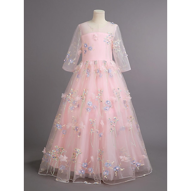  Gyerekek Lány Party ruha Virág Háromnegyedes Keresztelő ruha Hercegnő Poliészter Csipke Nyár Tavasz Ősz 4-13 év Arcpír rózsaszín