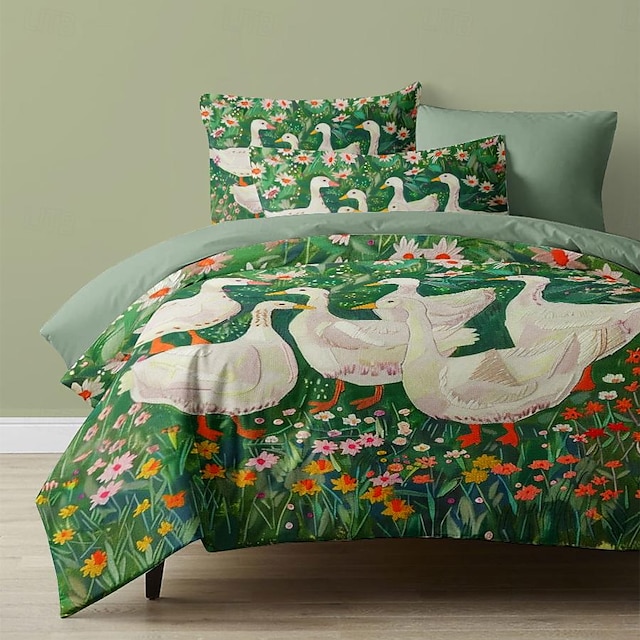  Cartoon Summer Flowers Animals Thickened Brushed Fabric Double Bed Duvet Cover Cozy Flower Bed Set 2-piece Set 3-piece Set Light and Soft Short Plush