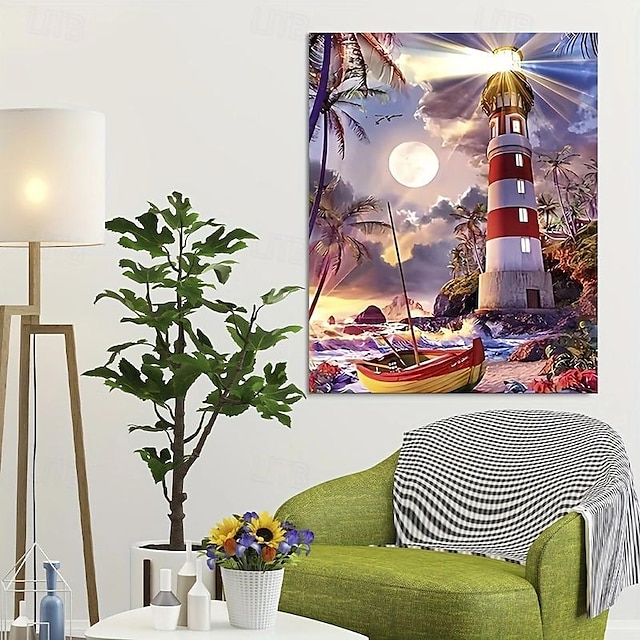  Kit de peinture acrylique bricolage, peinture à l'huile de phare par numéros sur toile pour adultes, cadeau unique, décoration de maison, 16x20 pouces