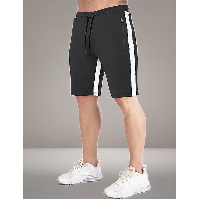  Men's Sweat Shorts Shorts Bermuda shorts Side Stripe Elastic Waist Zipper Pocket Plain Comfort Sports Short Daily Running Gym Fashion Athleisure Black Blue Micro-elastic