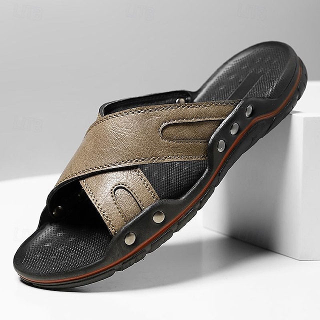  ανδρικά δερμάτινα σανδάλια παντόφλες ρετρό περπάτημα vintage καθημερινά άνετα παπούτσια παραλίας σκούρο κόκκινο μαύρο φθινόπωρο