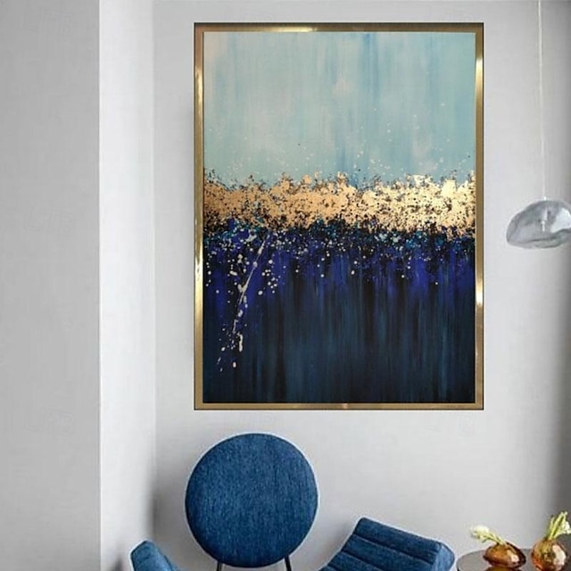  100% ručně malovaná velká zlatá fólie modrá plátno olejomalba pro výzdobu pokoje moderní 100% ručně vyráběný abstraktní obraz bez rámu