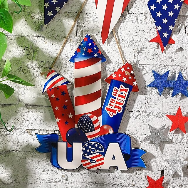  decore sua casa para o dia da independência e dia nacional: placa de porta de madeira criativa - decoração americana perfeita para pendurar na parede para celebrar feriados patrióticos no quarto de