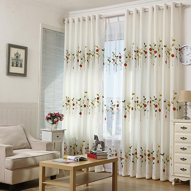  Un panel de estilo rural, cortinas bordadas con mariquita, sala de estar, dormitorio, comedor, sala de estudio