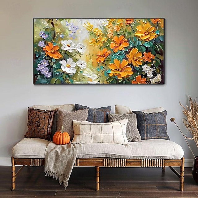  dipinto a olio fatto a mano su tela decorazione artistica da parete spatola 3d fiori grandi arancione-bianchi per la decorazione domestica pittura senza cornice arrotolata non stirata