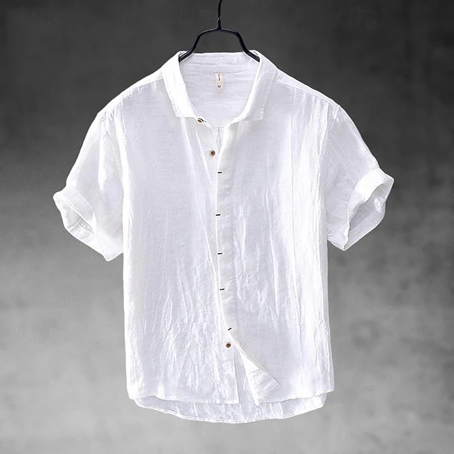 Men's Shirt White Cotton Shirt Casual Shirt Cotton Linen Shirt Plain Vacation Street White Khaki Gray Light Blue Short Sleeve Turndown Summer Clothing Apparel Button-Down 8