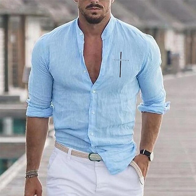 Men's Shirt Cotton Linen Shirt White Cotton Shirt Chinese Collar Shirt Mandarin Collar Shirt Casual Shirt Cross Vacation Hawaiian Black White Blue Long Sleeve Grandad Collar Spring & Fall Clothing4
