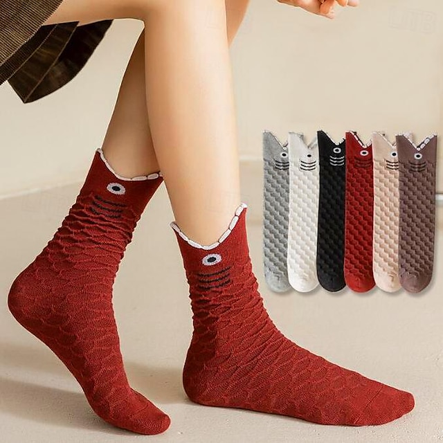  6 paar damessokken met ronde hals, dagelijks dierlijk polyester, eenvoudige, casual, schattige sokken