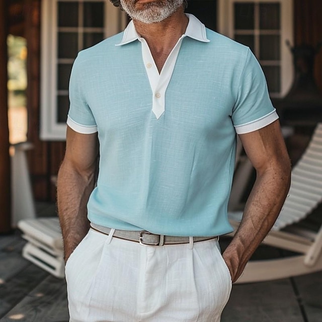  Herr Polo Golftröja Företag Ledigt Klassisk Kortärmad Mode Ensfärgat Knapp Sommar Vår Normal Ljusblå Polo