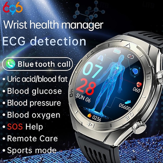  696 FD02 Smartwatch 1.46 Zoll Smartwatch Fitnessuhr Bluetooth EKG + PPG Temperaturüberwachung Schrittzähler Kompatibel mit Android iOS Herren Freisprechanlage Nachrichterinnerung IP 67 50mm