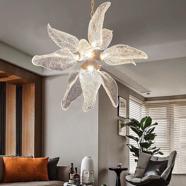  wisiorek projekt latarni 8 głowic ciepłe białe światło 80cm aluminium akryl włoski kwiat światła luksusowy salon willa hotel lobby sypialnia światło liści 110-240v