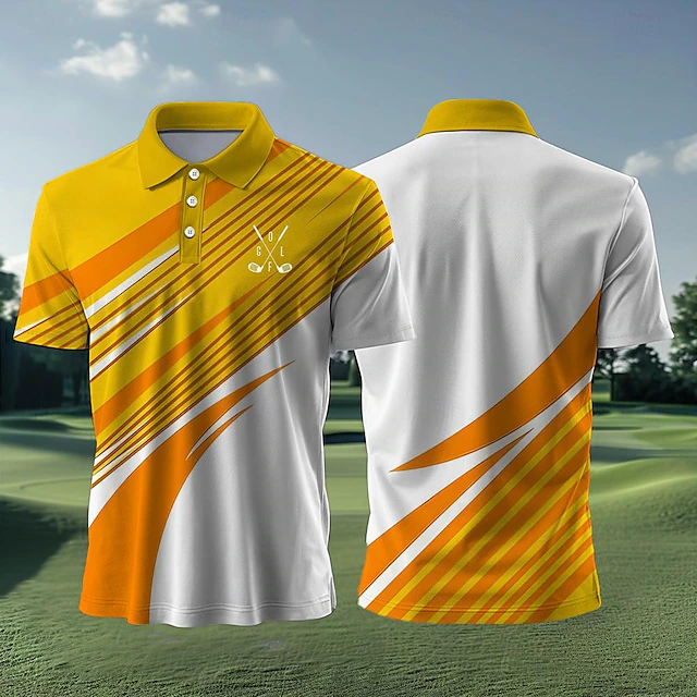 Men's Striped Sports Polo Shirts Golf Shirt Short Sleeve Polo Shirts Collared Shirts Casual Sportswear Vacation Wear Buttons 3D Print Summer Spring Black Yellow Blue 6