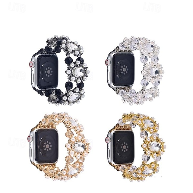  Bijoux Bracelet Compatible avec Bracelet Apple Watch 38mm 40mm 41mm 42mm 44mm 45mm 49mm Diamant bling Perlé Ajustable Alliage Perles Bracelet de remplacement pour iwatch Ultra 2 Series 9 8 7 SE 6 5 4