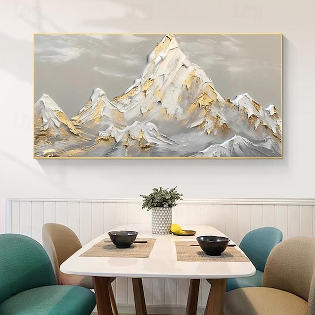  Pintado a mano blanco nieve montaña arte sobre lienzo textura dorada pintura paisaje abstracto pintura al óleo arte de la pared minimalismo decoración espiritual sin marco
