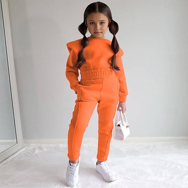  2-delig Peuter Voor meisjes Effen Kleur Set met capuchon en joggingbroek reeks Lange mouw Stoer Buiten 3-7 jaar Herfst Wit Blozend Roze Oranje