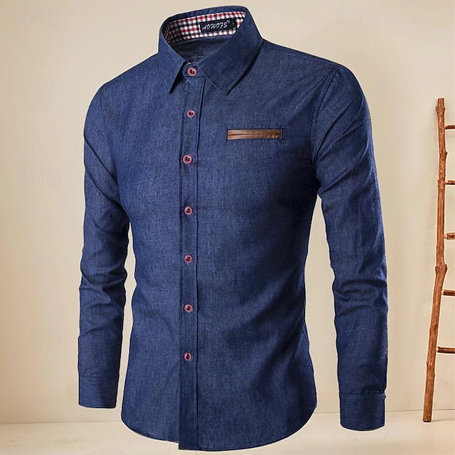 Men's Shirt Linen Shirt Cotton Linen Shirt Summer Shirt Beach Shirt Button Up Shirt Plain Hawaiian Holiday Blue Dark Blue Long Sleeve Lapel Spring & Fall Clothing Apparel Splice 10