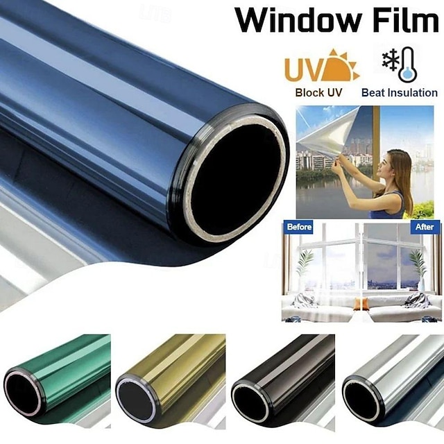  プライバシー太陽光遮断UV反射窓フィルム、静電気でくっつく窓プライバシーフィルム一方向透視、熱と太陽光を遮断、UVと赤外線保護ガラスフィルム