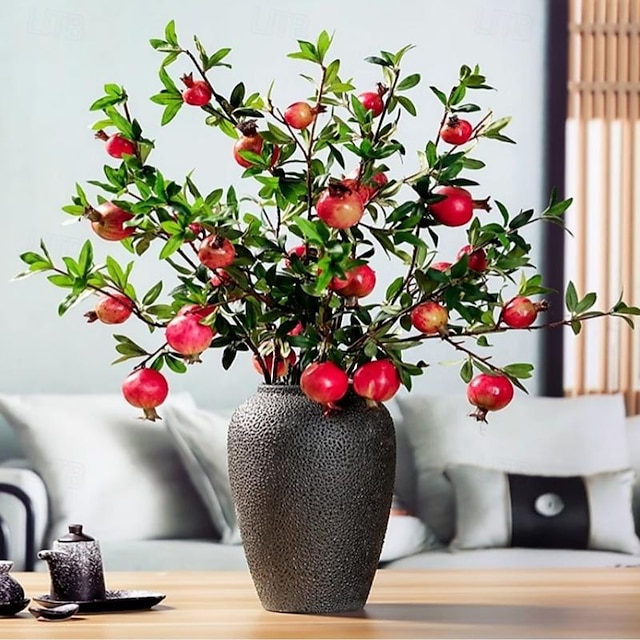  1ks větvička z granátového jablka se 6 umělými granátovými jablky: realistický umělý rostlinný dekor s realistickými ovocnými akcenty