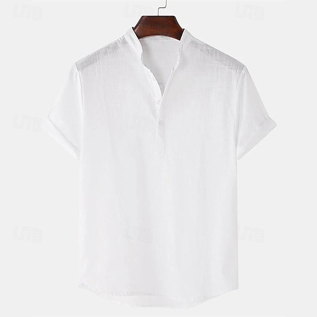  Homens Camisa Social camisa de linho Camisa Popover Camisa casual Camisa de algodão Preto Branco Azul Marinha Manga Curta Tecido Faixa Verão Rua Havaiana Roupa