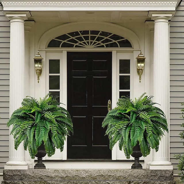  Growhabity Ferns, UV Resistant Lifelike Artificial Boston Fern, Artificial Ferns for Outdoors, Faux Ferns Fake Ferns Artificial Plants, Fake Boston Fern for Porch Window Home Decor(Needed 4 Bundle to fill a pot the size of the one in the AD)