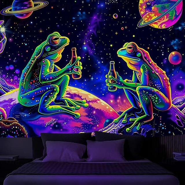  Creepy Frog Animal Blacklight Tapestry UV Reactive Glow in the Dark Trippy Misty Nature Landscape Hanging Tapestry Wall Art Mural for Living Room Bedroom