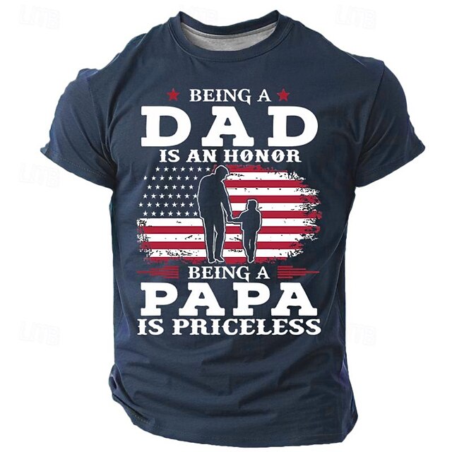 Men's Dad & Papa T-Shirt: 'Being a Dad is an Honor, Being a Papa is Priceless' Patriotic American Flag Graphic Tee, Father's Day Gift4