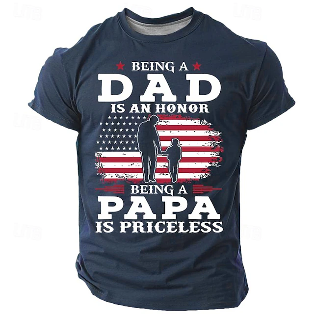 Men's Dad & Papa T-Shirt: 'Being a Dad is an Honor, Being a Papa is Priceless' Patriotic American Flag Graphic Tee, Father's Day Gift4