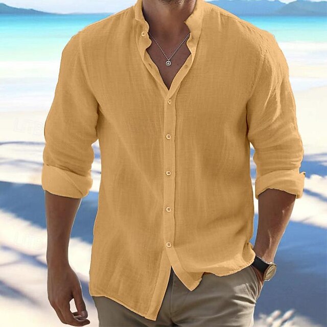 Men's Shirt Linen Shirt Button Up Shirt Summer Shirt Beach Shirt Black ...